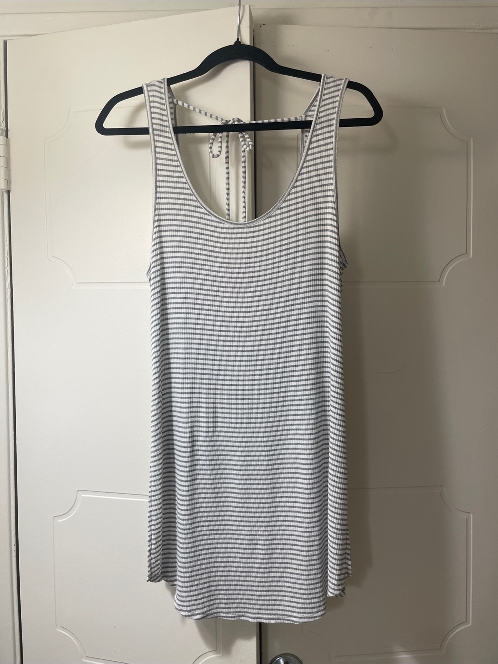 Xhilaration White & Gray Striped Tank Coverup